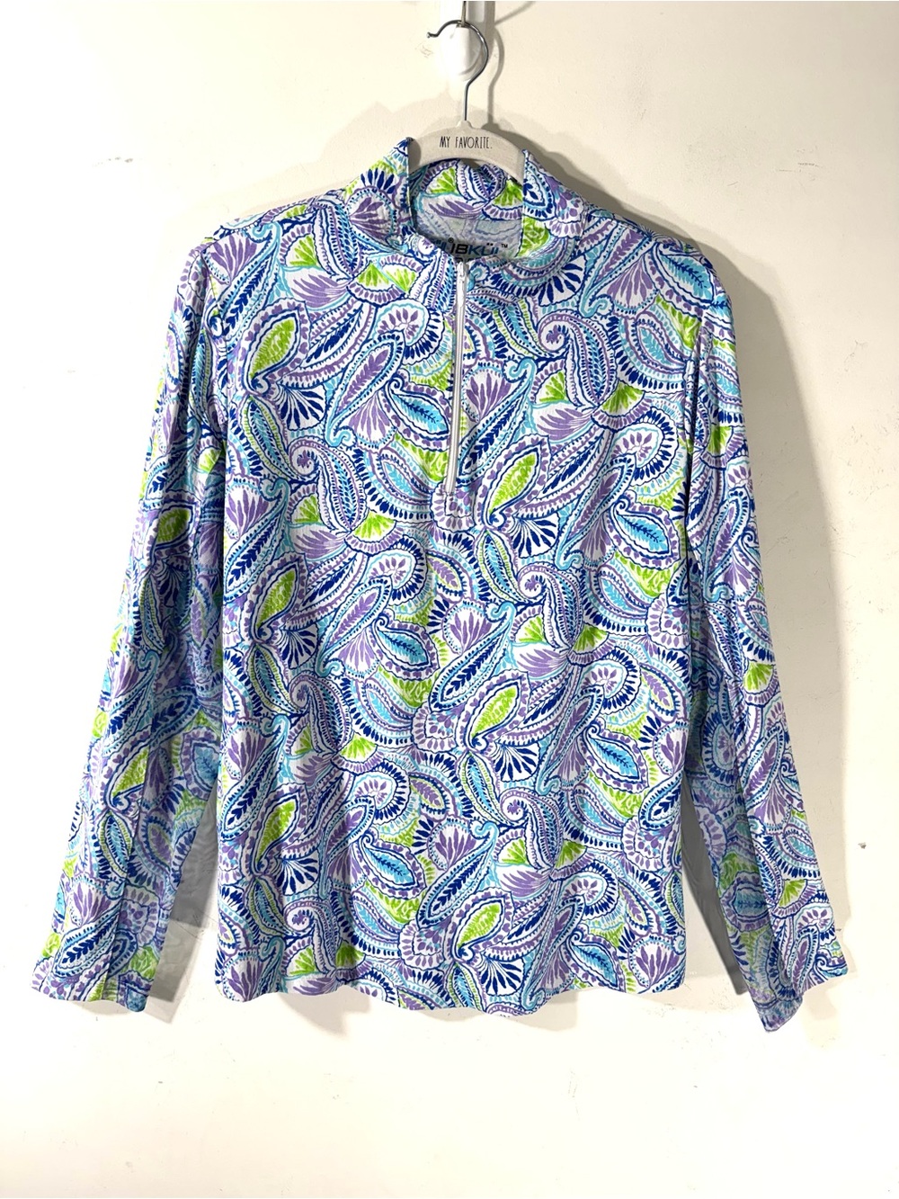 IBKUL UPF 50 Sun Shirt Paisley Long Sleeve Golf Tennis 1/4 Zip XL - Picture 2 of 11